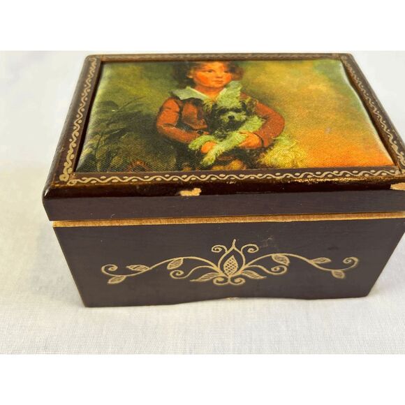 Vintage Linden Small Wooden Music Box "We've Only Just Begun" Child w/ Dog - Picture 4 of 10